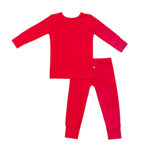 Bamboo Solid Long Sleeve Pajama Set in Cherry