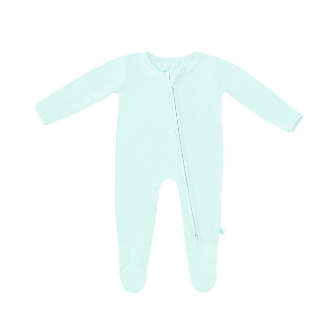 Bamboo Solid Footed Zippered Onesie in Pastel Mint Ice