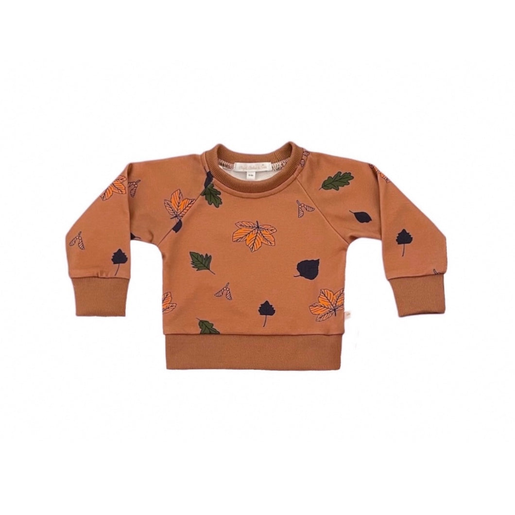 Autumn Leaves Crewneck Fleece Terry Sweatshirt in Rust