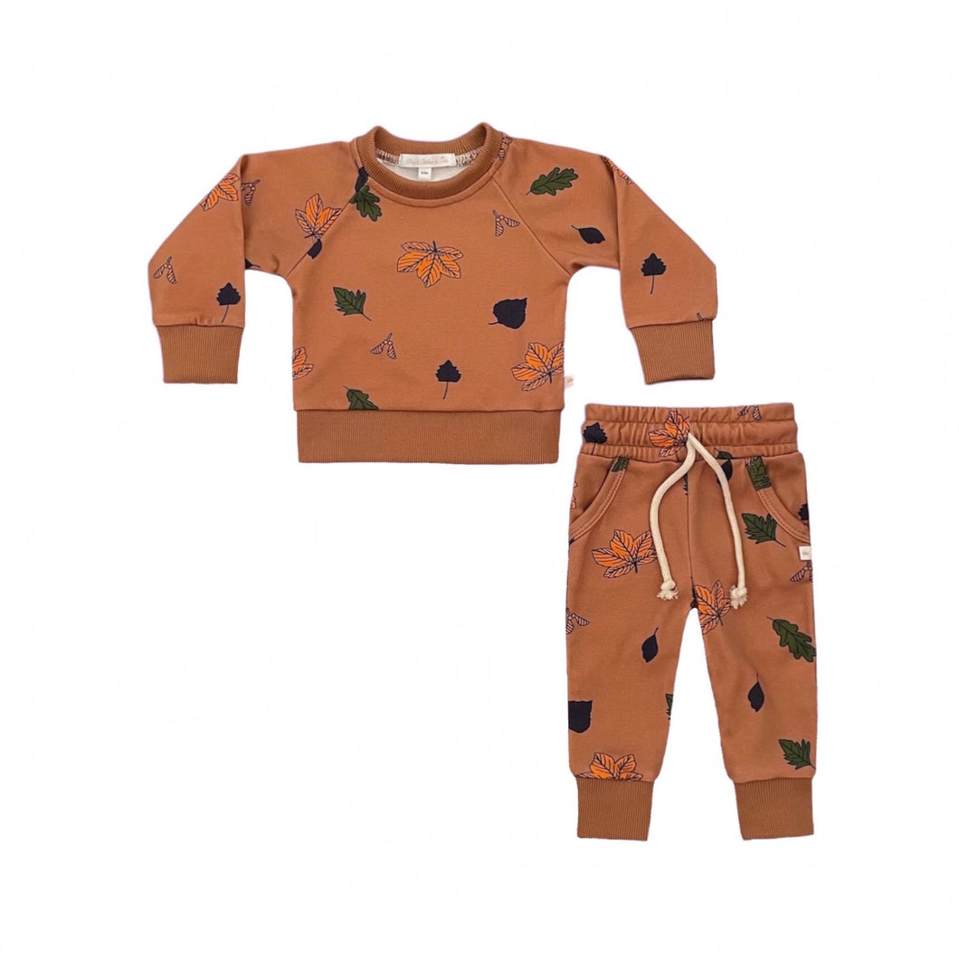 Autumn Leaves Fleece Terry Jogger Pant Set in Rust