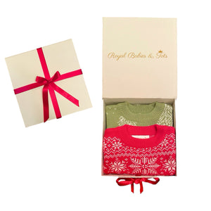 Baby 2pc Holiday Gift Set: New York Snowfall & Winter Snow Tree Knit Crewneck Sweater Bundle