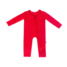 Load image into Gallery viewer, Bamboo Solid Convertible Feet Zippered Onesie in Cherry