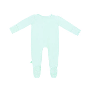 Spring Easter Bamboo Solid Footed Zippered Onesie in Pastel Seafoam