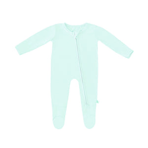 Spring Easter Bamboo Solid Footed Zippered Onesie in Pastel Seafoam