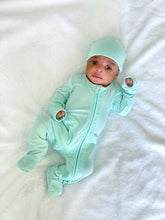 Load image into Gallery viewer, SAMPLE SALE Bamboo Solid Footed Zippered Onesie in Pastel Mint Ice