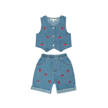 Load image into Gallery viewer, Cherry Denim Vest And Short Set