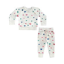 Load image into Gallery viewer, Confetti Hearts Crewneck Terry Jogger Pant Set in White