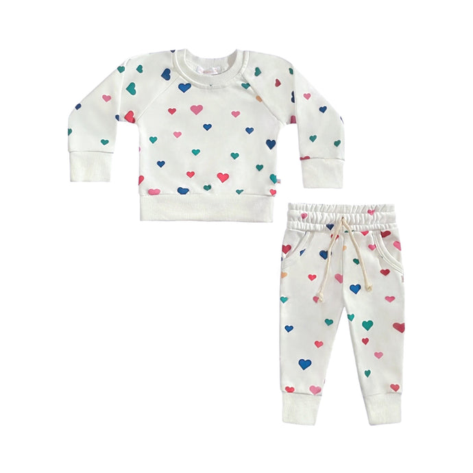 Confetti Hearts Crewneck Terry Jogger Pant Set in White