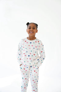 Confetti Hearts Crewneck Terry Jogger Pant Set in White