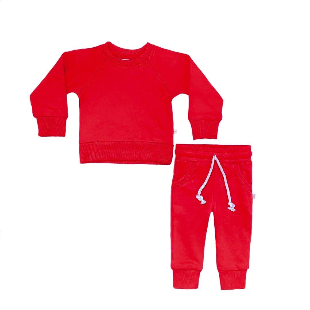 Crewneck Terry Jogger Pant Set in Cherry Red