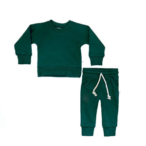 Crewneck Terry Jogger Pant Sweatsuit Set in Forest Green