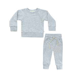 Crewneck Terry Jogger Pant Sweatsuit Set in Heather Gray