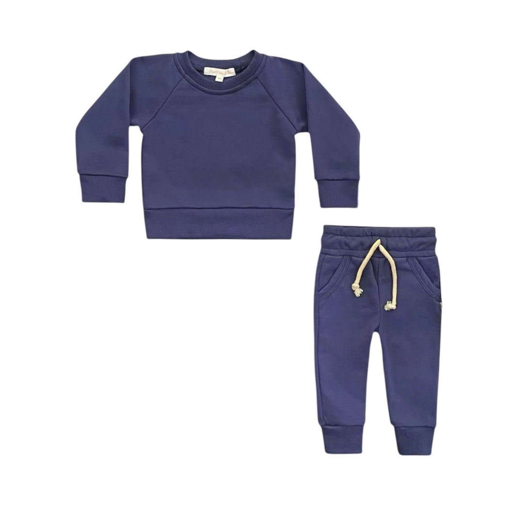 Crewneck Terry Jogger Pant Sweatsuit Set in Indigo