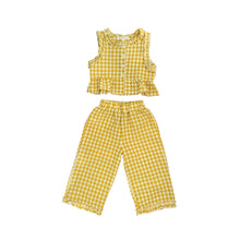 Load image into Gallery viewer, Yellow Gingham Ruffled Sleeveless Capri Set
