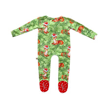 Load image into Gallery viewer, SAMPLE SALE Fawns Through The Snow Bamboo Zippered Footed Onesie