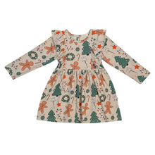 Load image into Gallery viewer, Gingerbread Holiday Festivities Ruffled Girl's Dress