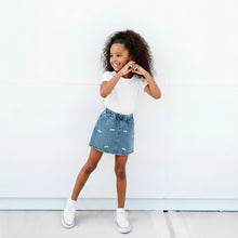 Load image into Gallery viewer, Girls' Denim Bow Skort in Medium Wash
