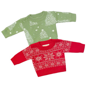 Baby 2pc Holiday Gift Set: New York Snowfall & Winter Snow Tree Knit Crewneck Sweater Bundle