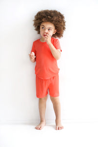 SAMPLE SALE Short Sleeve Toddler Short Set in Papaya
