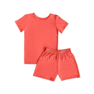 SAMPLE SALE Short Sleeve Toddler Short Set in Papaya