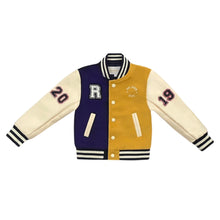 Load image into Gallery viewer, Signature Varsity Letterman Jacket in Navy/Mustard Combo