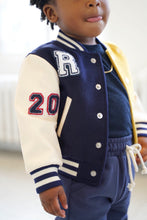 Load image into Gallery viewer, Signature Varsity Letterman Jacket in Navy/Mustard Combo