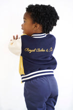 Load image into Gallery viewer, Signature Varsity Letterman Jacket in Navy/Mustard Combo