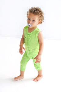 SAMPLE SALE Sleeveless Footless Zip Romper in Lime