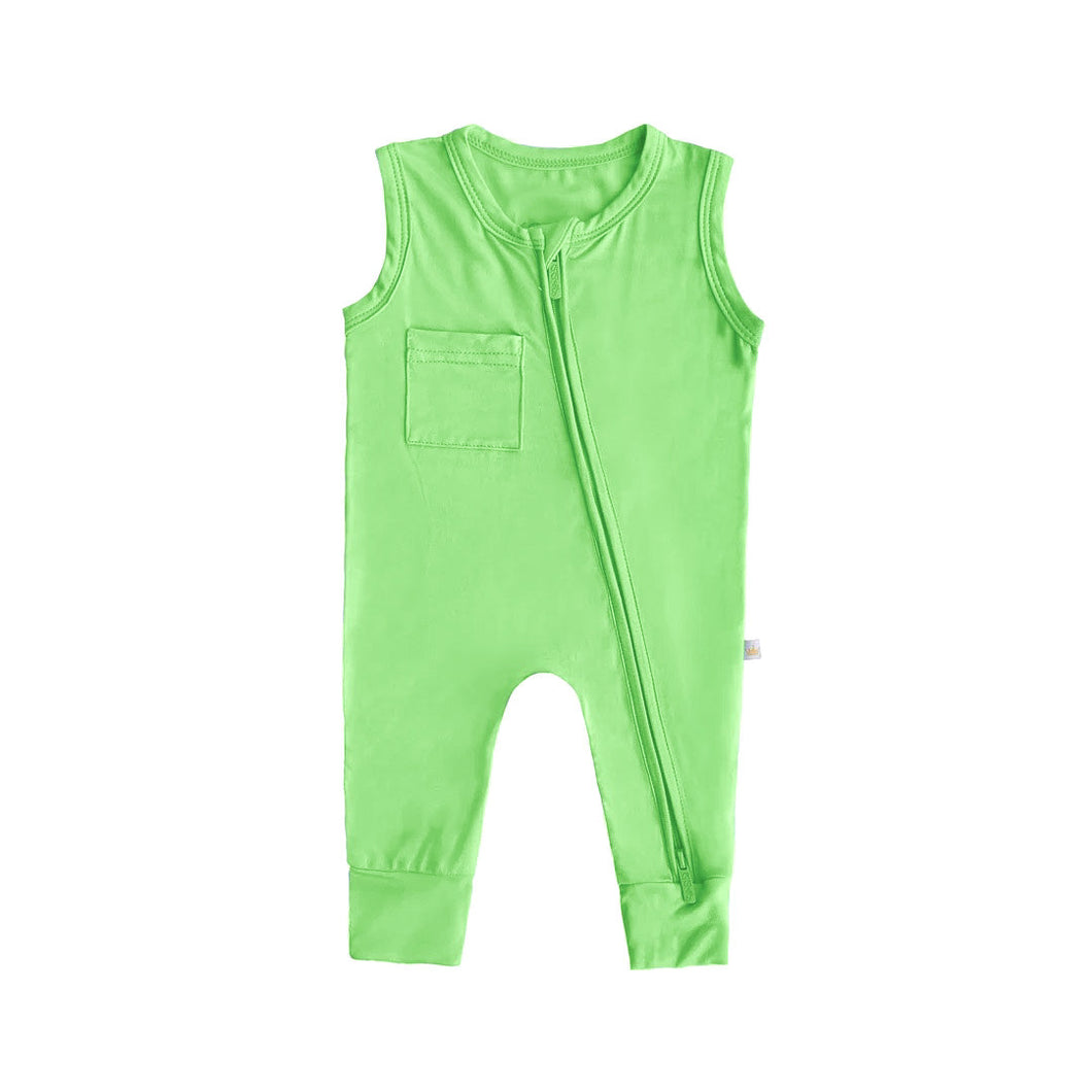 SAMPLE SALE Sleeveless Footless Zip Romper in Lime