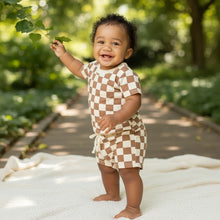 Load image into Gallery viewer, Soft Touch T-Shirt &amp; Short Set in Brown Checkered