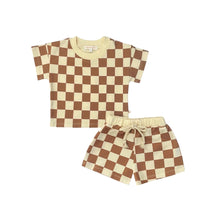 Load image into Gallery viewer, Soft Touch T-Shirt &amp; Short Set in Brown Checkered