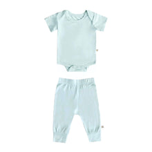 Load image into Gallery viewer, Solid Bamboo Short Sleeve Baby Bodysuit And Jogger Set in Mint