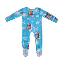 Load image into Gallery viewer, SAMPLE SALE A Marshmallow Cocoa Winter Bamboo Zippered Footed Onesie