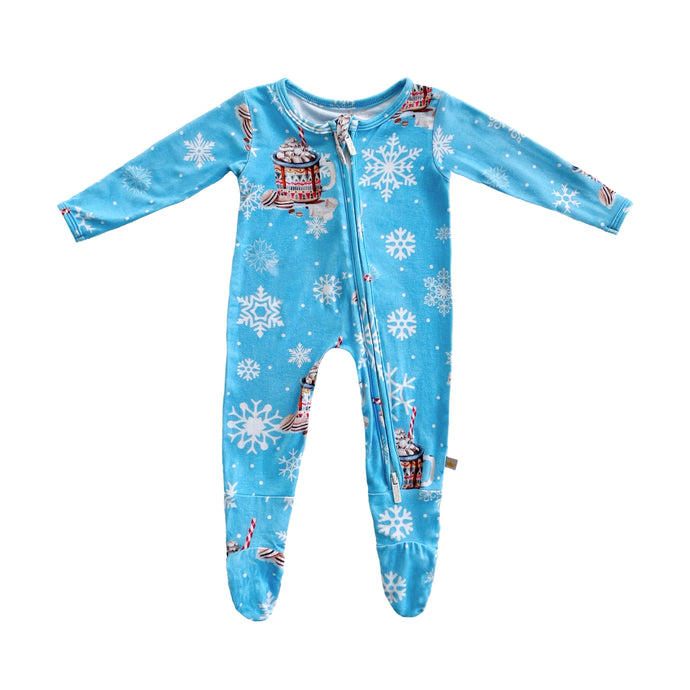 A Marshmallow Cocoa Winter Bamboo Zippered Footed Onesie