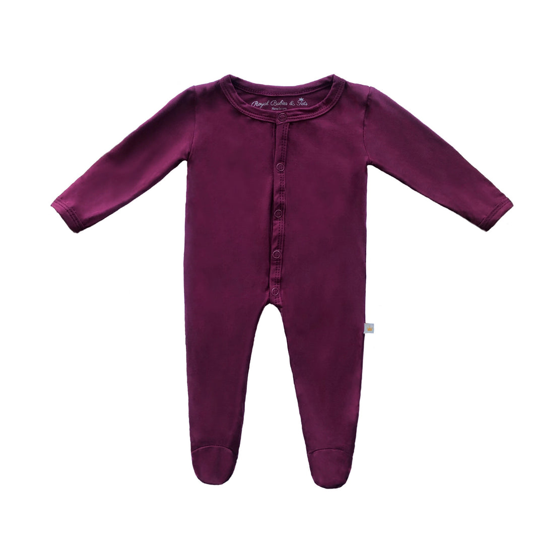 SAMPLE SALE Bamboo Solid Footed Snap Onesie in Plum