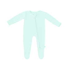 Load image into Gallery viewer, Bamboo Solid Footed Zippered Onesie in Pastel Mint Ice