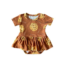 Load image into Gallery viewer, Choco Chip Cookie Short Sleeve Bamboo Twirl Skirt Bodysuit