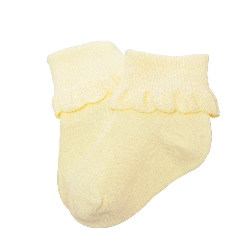 Cuffed Baby Socks with Crochet Detail in Yellow