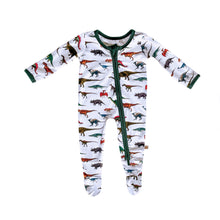 Load image into Gallery viewer, Dino World Bamboo Zippered Footed Onesie