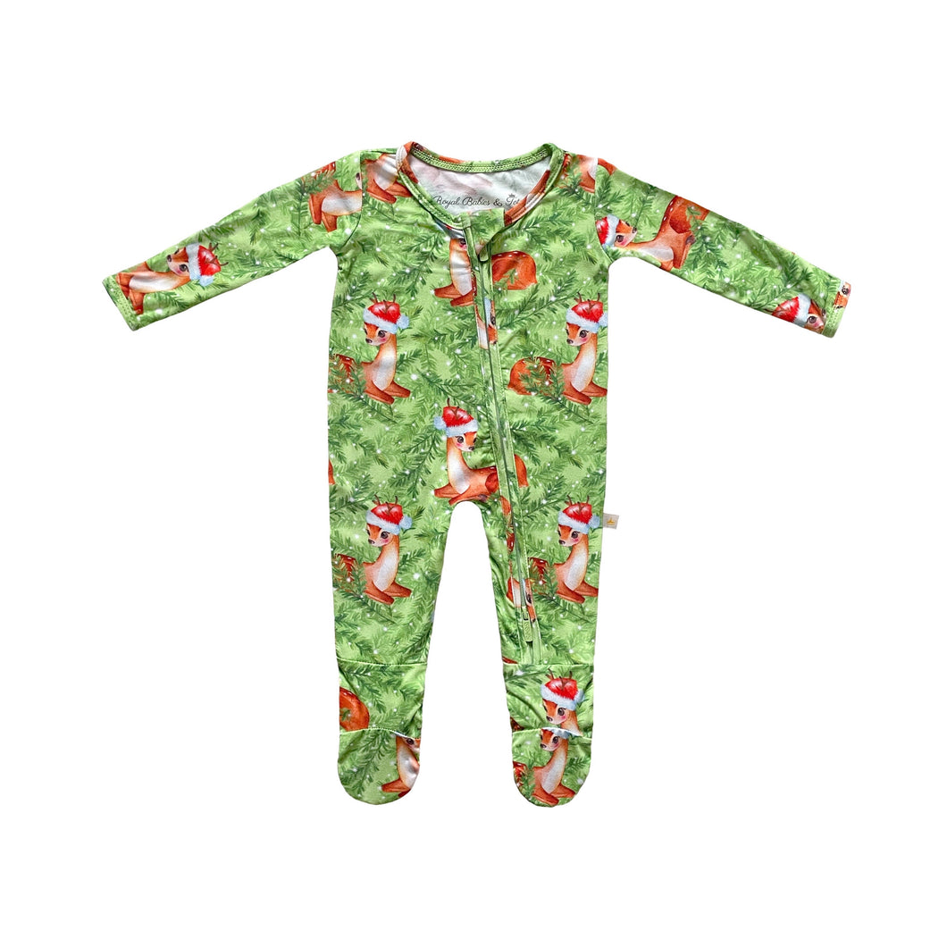 Fawns Through The Snow Bamboo Zippered Footed Onesie