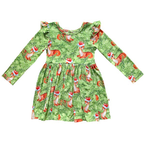 Fawns Through The Snow Long Sleeve Ruffled Bamboo Toddler Twirl Dress