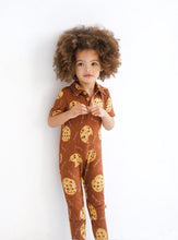 Load image into Gallery viewer, SAMPLE SALE Choco Chip Cookie Short Sleeve Collared Bamboo Footless Romper