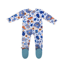Load image into Gallery viewer, Hanukkah Bamboo Zippered Footed Onesie