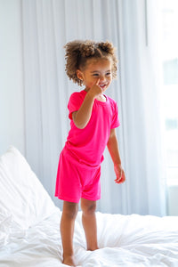 Short Sleeve Toddler Short Set in Raspberry