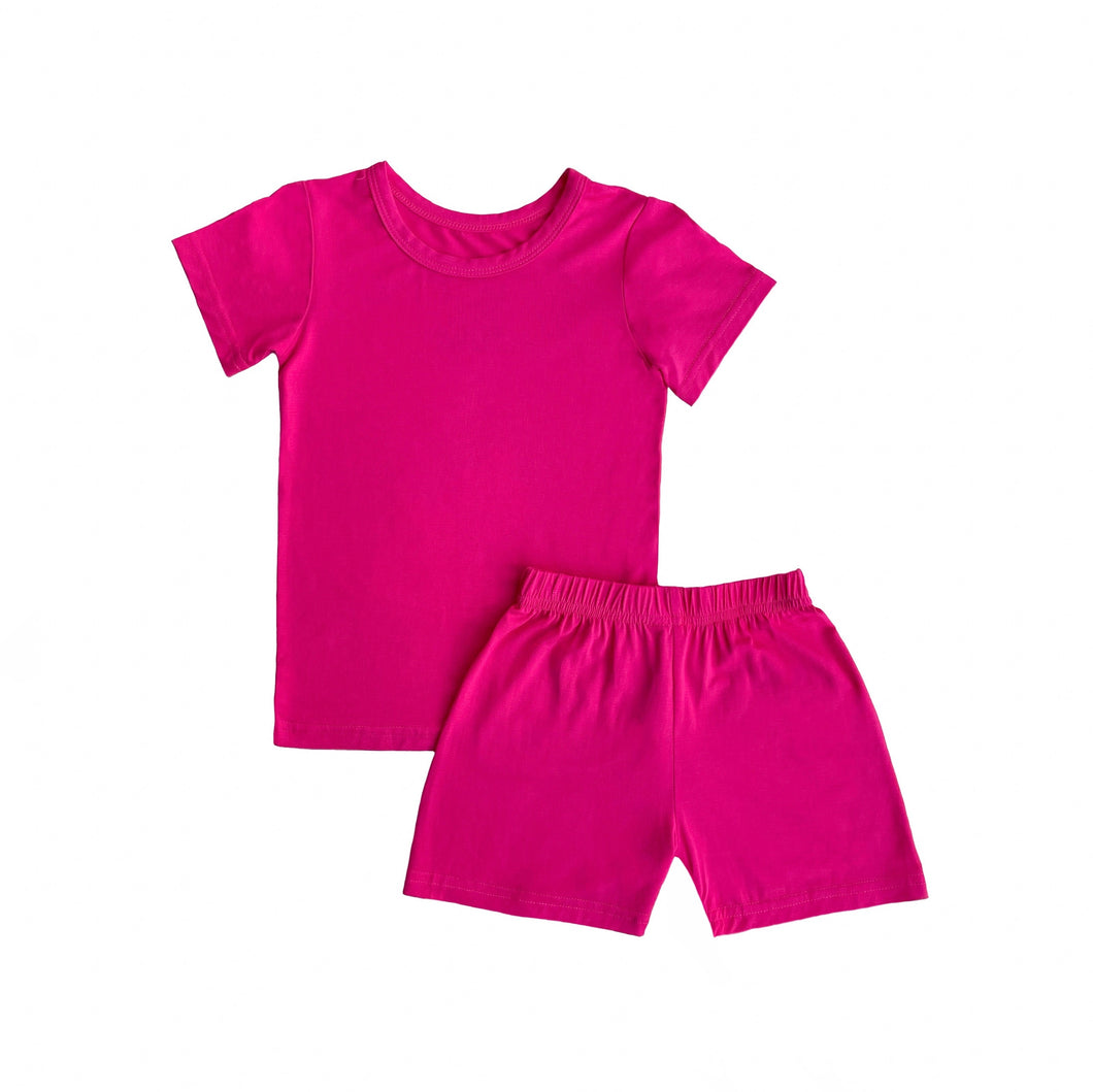 Short Sleeve Toddler Short Set in Raspberry
