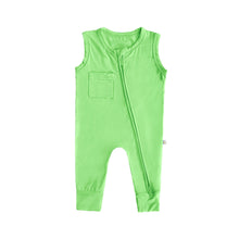 Load image into Gallery viewer, Sleeveless Footless Zip Romper in Lime