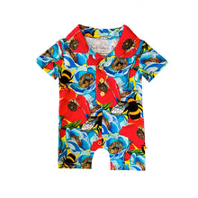 Load image into Gallery viewer, SAMPLE SALE Summer Bees Collared Bamboo Shortie Romper