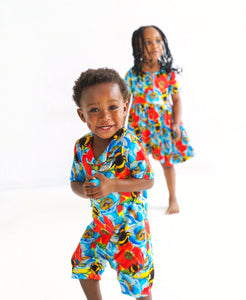 Summer Bees Collared Bamboo Shortie Romper